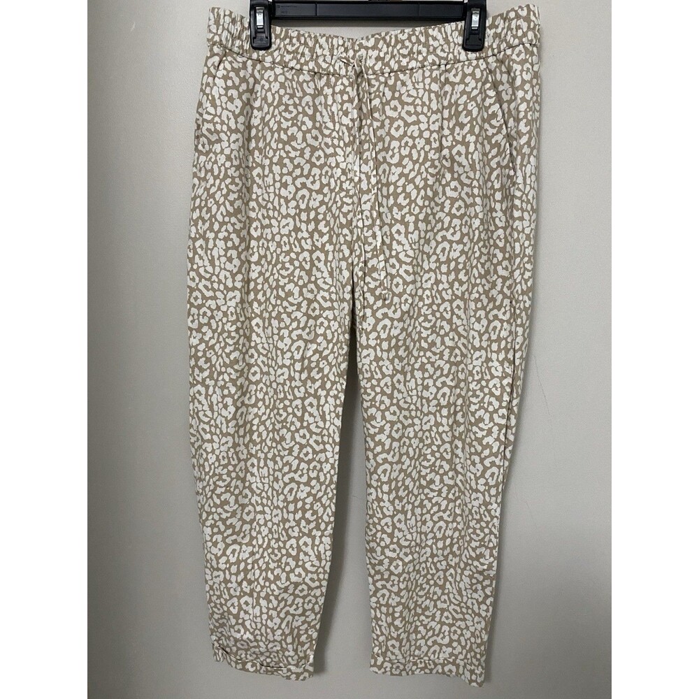 J. CREW Women’s Capri Pants Size 12 Tan White Geometric Print  Linen Blend